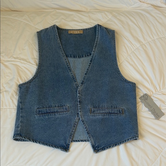Lizard Thicket Jackets & Blazers - Lizard Thicket Blue Denim Vest with Contrast Stitching
